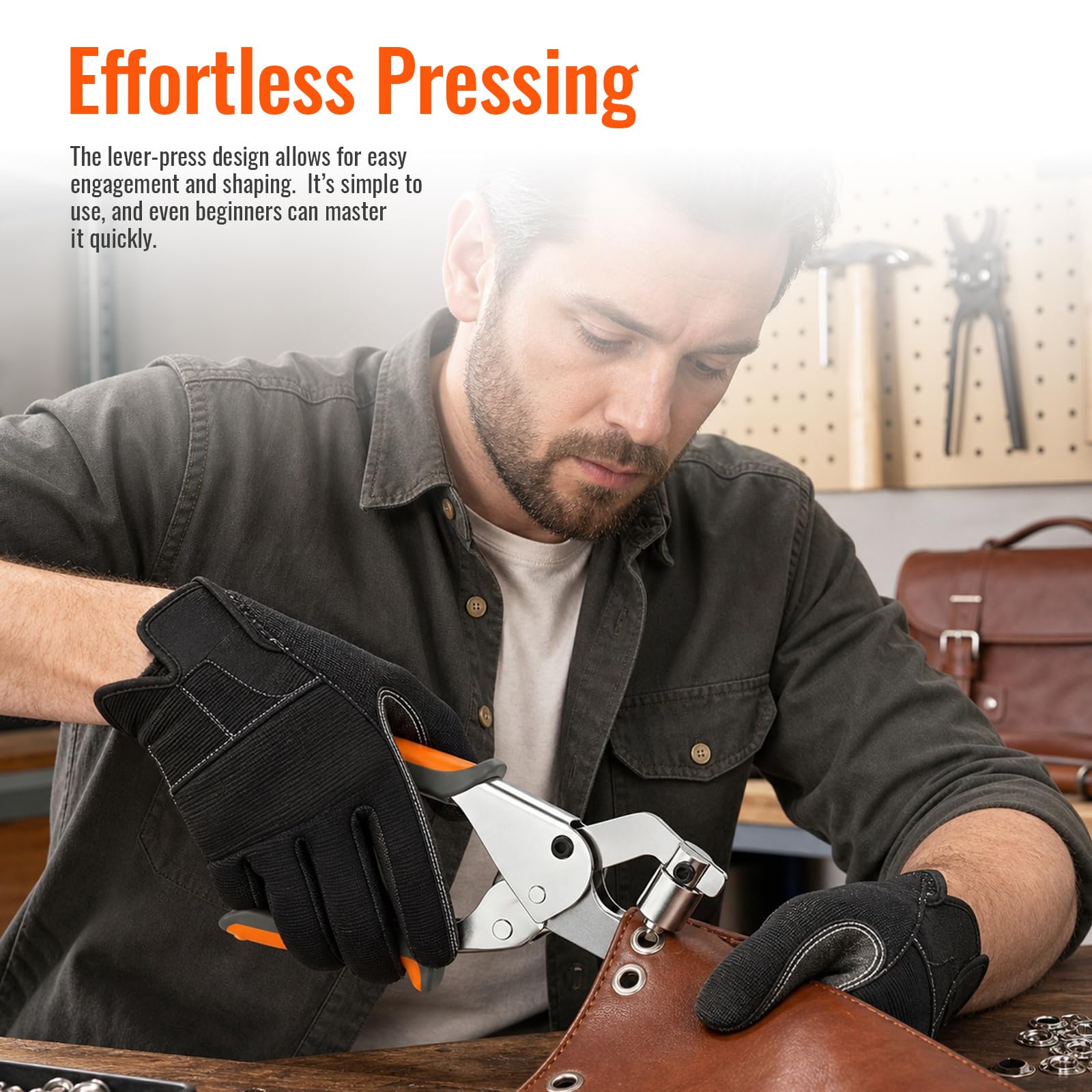 Ösenzange Set, Ösen-Stanzer mit 200 Ösen (Innen-Ø 10mm), Ösenstanze,Handpresse ohne Hammer für Stoff, Leder, Plane, Segeltuch, Robust, Rostfrei Profi Reparatur Set