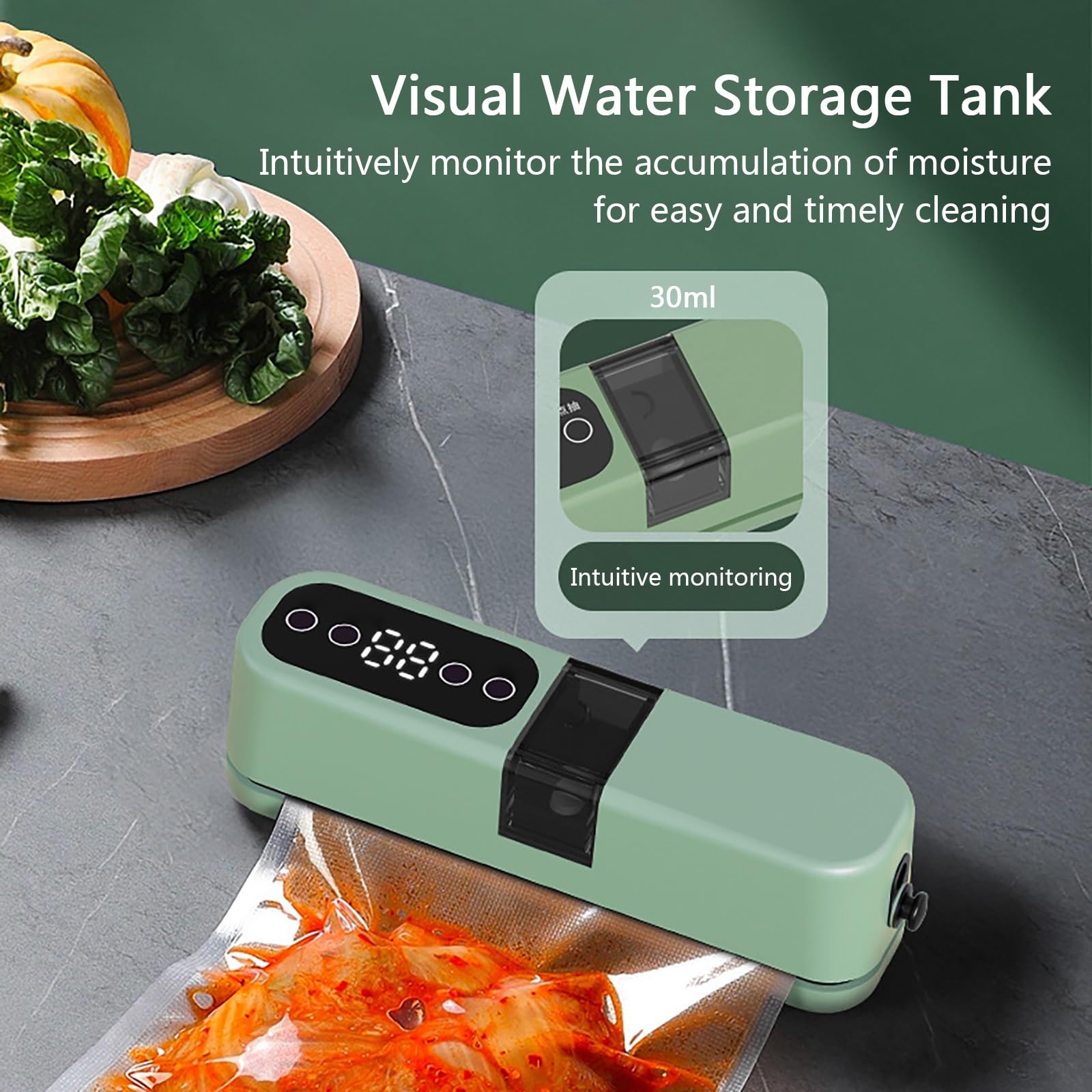 Máquina Compacta De Sellado Al Vacío, Sistema Automático Inteligente De Conservación De Alimentos para La Preparación De Carne, Queso y Comidas(Green)