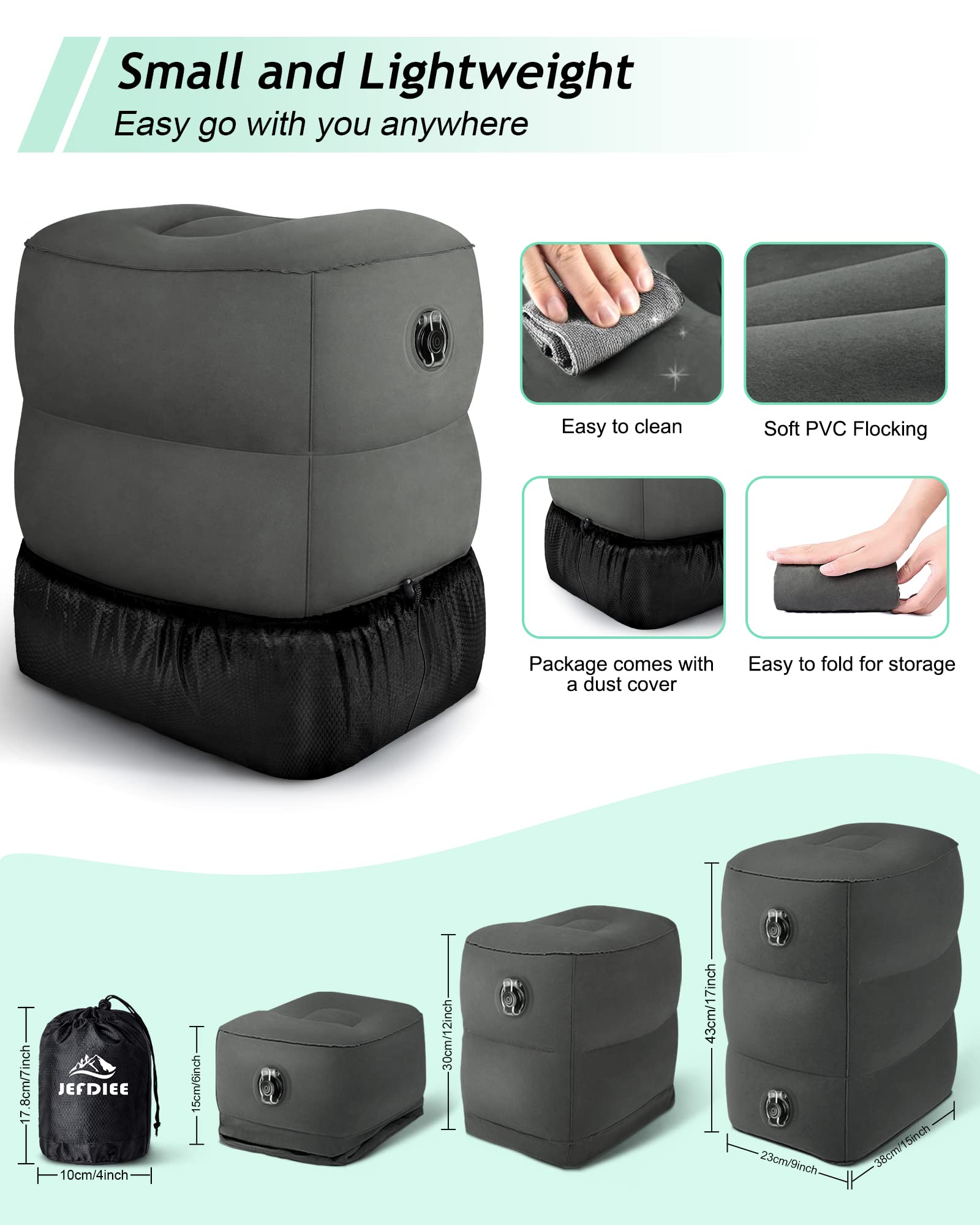 JefDiee Inflatable Travel Foot Rest Pillow Kids Airplane Bed Adjustable 3 Layers Height Leg Rest Pillow Adults Travel — view 3