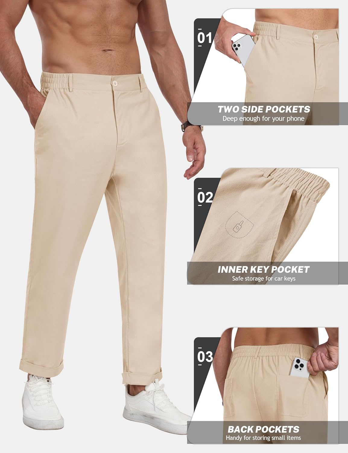 MoFiz Mens Casual Pants Lightweight Linen Summer Beach Lounge Pants