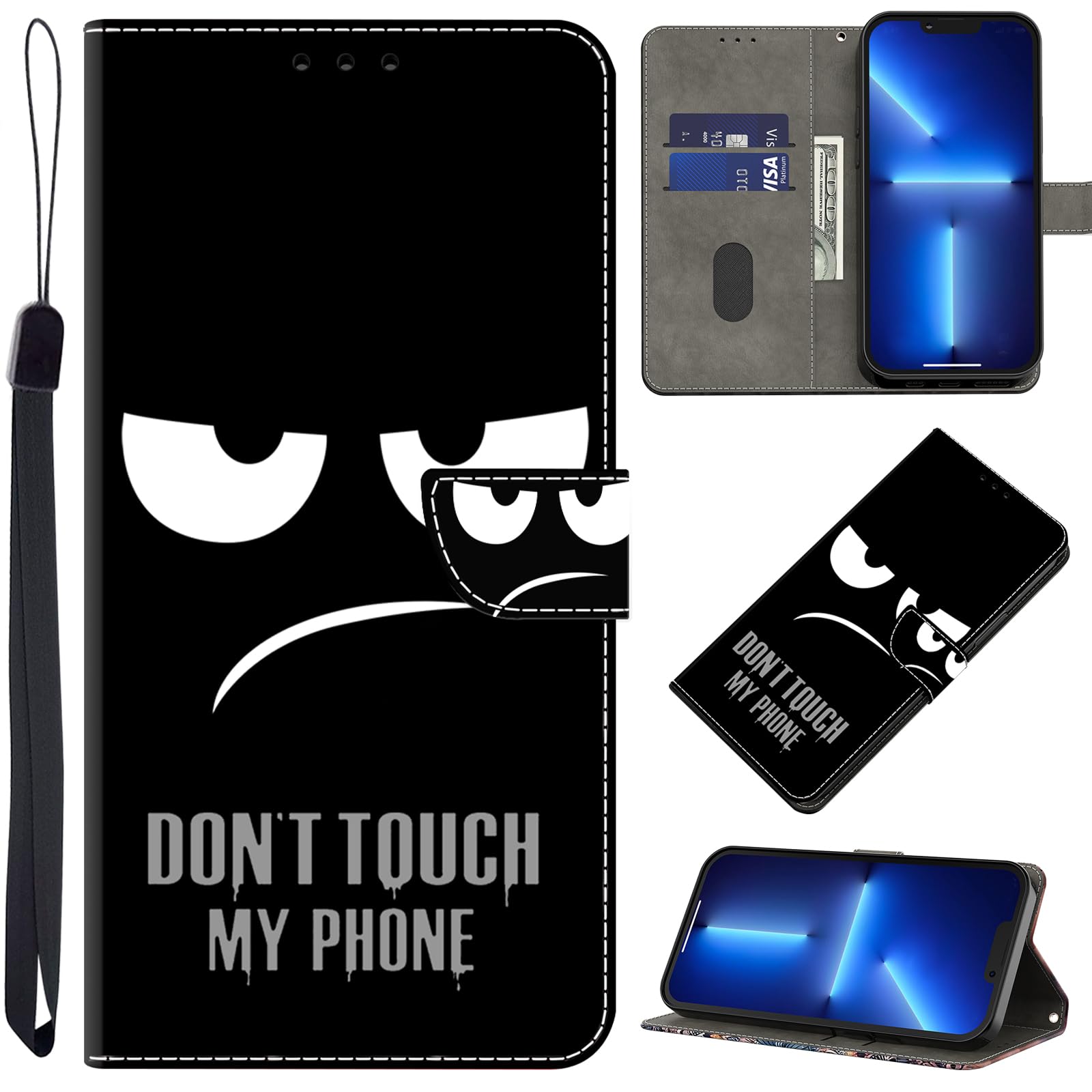BOLELAW Hülle für Samsung Galaxy A32 5G mit [Magnetverschluss] [Flip-Funktion] [Kartenfächern] Flip Case Leder Samsung A32 5G Schutzhülle Stylische Klapphülle, Don't Touch My Phone