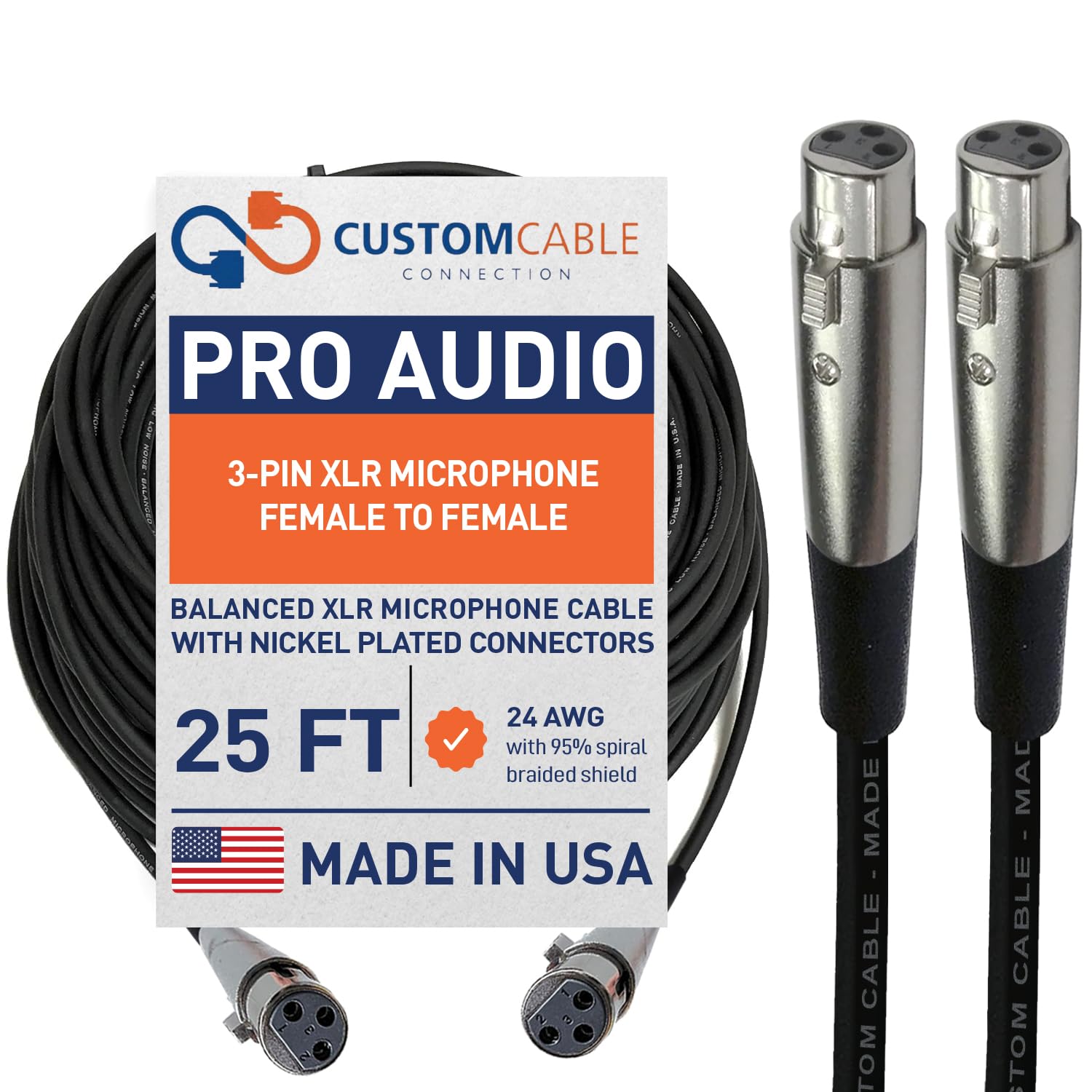 Custom Cable Connection 25 Foot XLR Female to Female 3 Pin Economy Cable