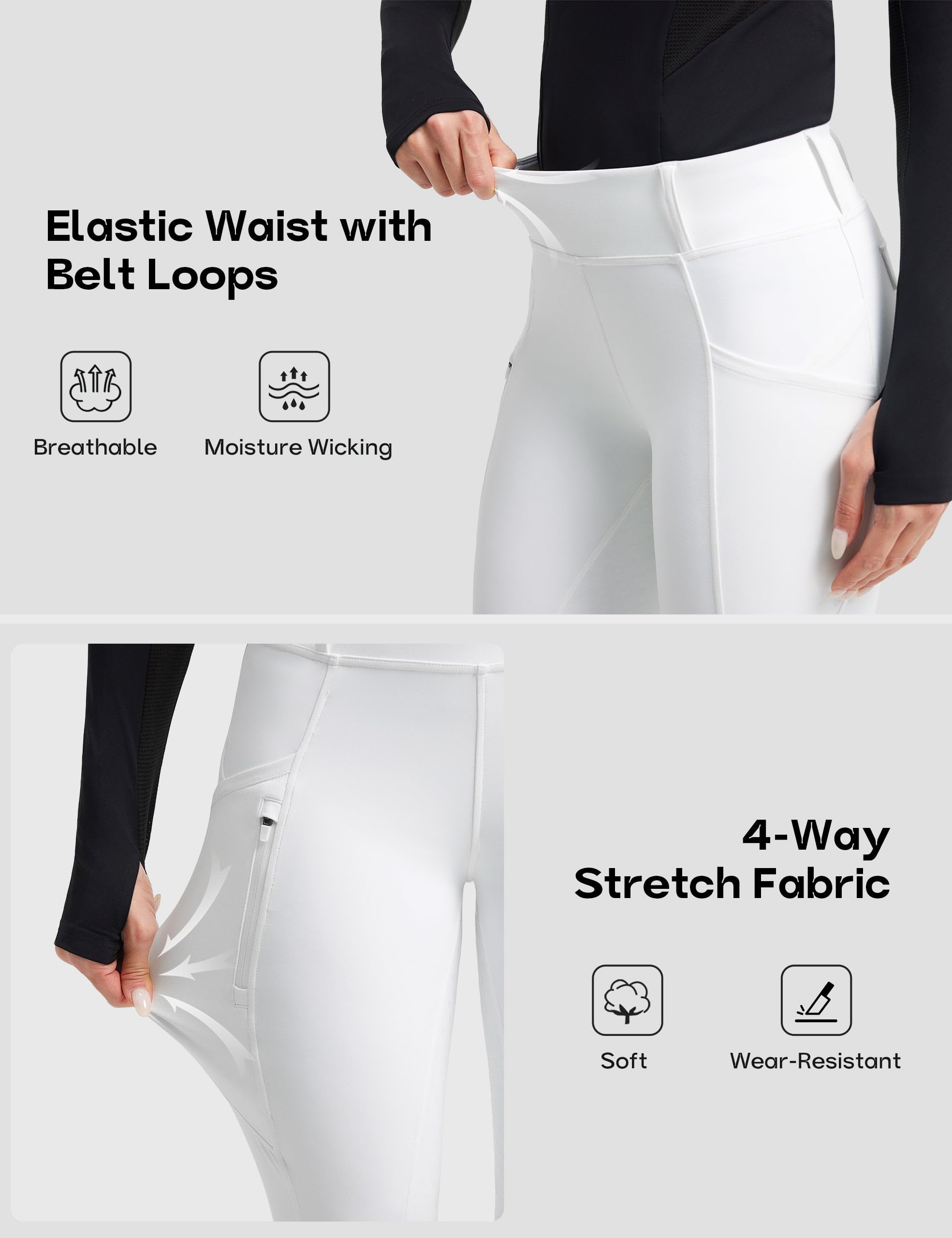 FitsT4 Sports Pantalones de equitación para mujer, de silicona, elásticos, con 3 bolsillos laterales y trabillas para cinturón