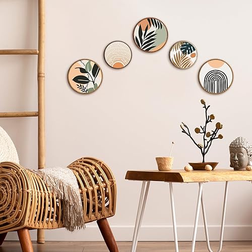 Miniatura 4 de 5 piezas de arte de pared bohemio de madera para sala de estar, decoración bohemia para colgar en la pared, decoración geométrica de granja de 10 y