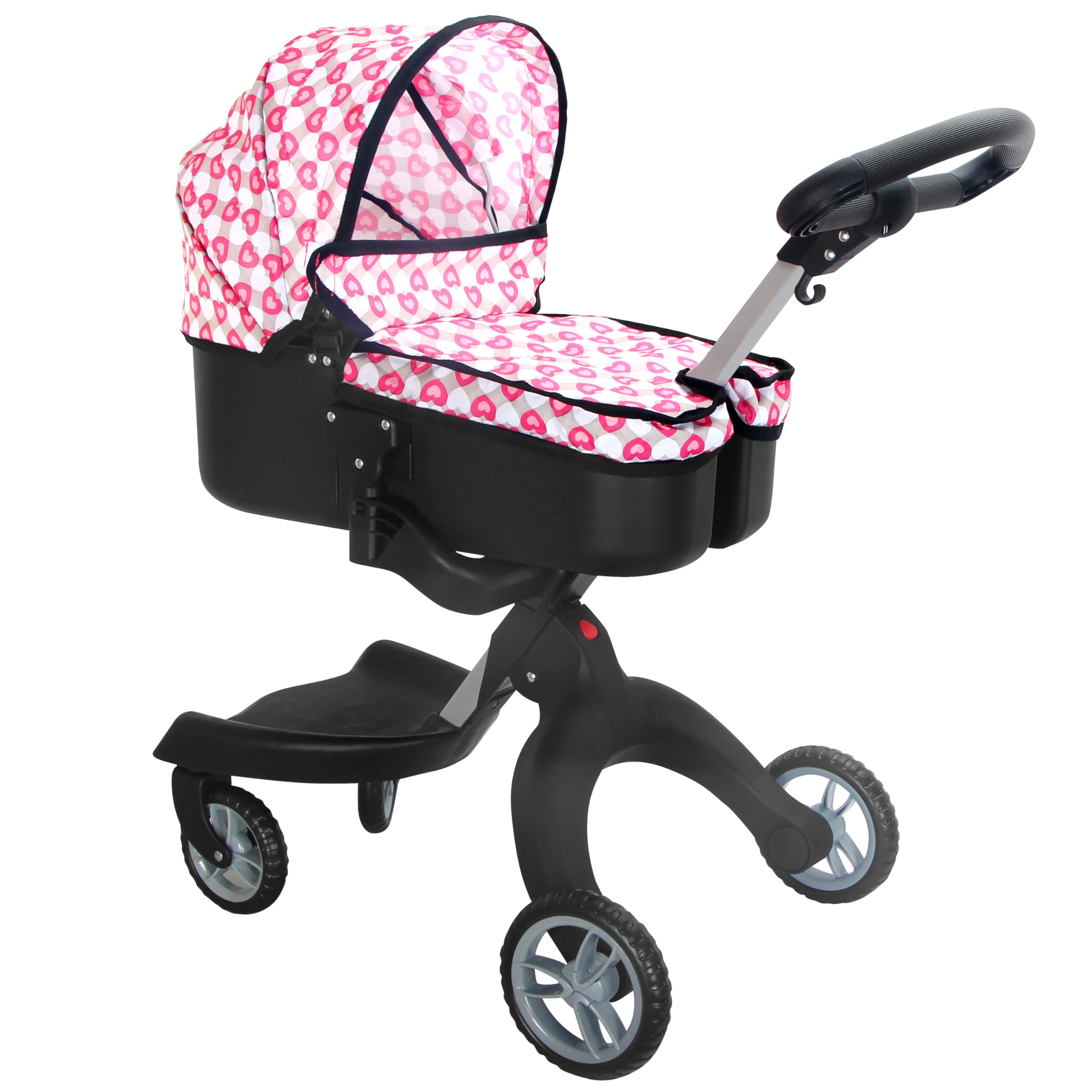 BiBi Doll 2-in-1 Dolls Pram & Carrier - Pink Versatile Baby Doll Pushchair, Adjustable Handle Grows with Child, Detachable Carry Cot, Foldable Frame - Great Travel & Role Play Toy for Girls, Ages 3+
