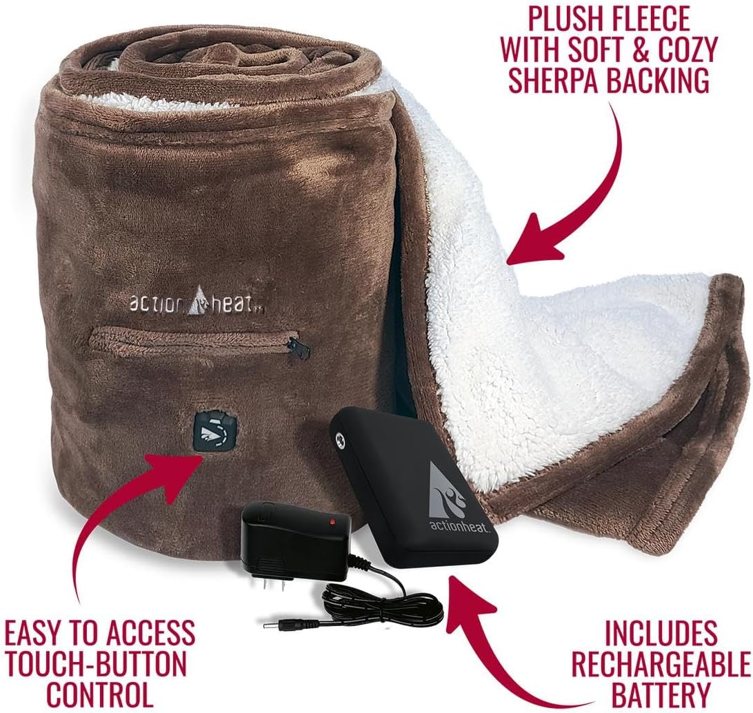 ActionHeat 7V Battery Heated Plush Throw Blanket – Battery-Operated Winter Essential – Up to 6.5+ Hours Warmth