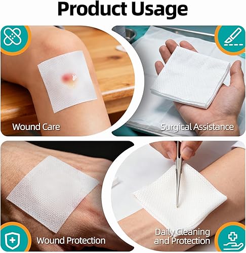 Miniatura 4 de General Medi Esponjas de gasa estéril, almohadillas no tejidas de 4 x 4 pulgadas, esponjas envueltas individualmente altamente absorbentes, para