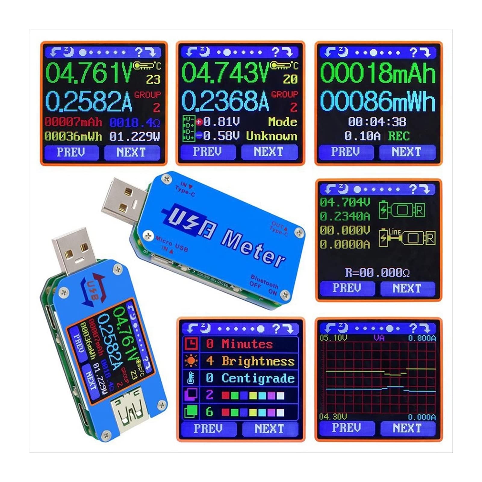 RD UM25 UM25C. zum App USB 2.0. Art -C LCD. Voltmeter-Amperemeterspannung Stromzähler Batterieladung USB-Tester(UM25C and LD35)