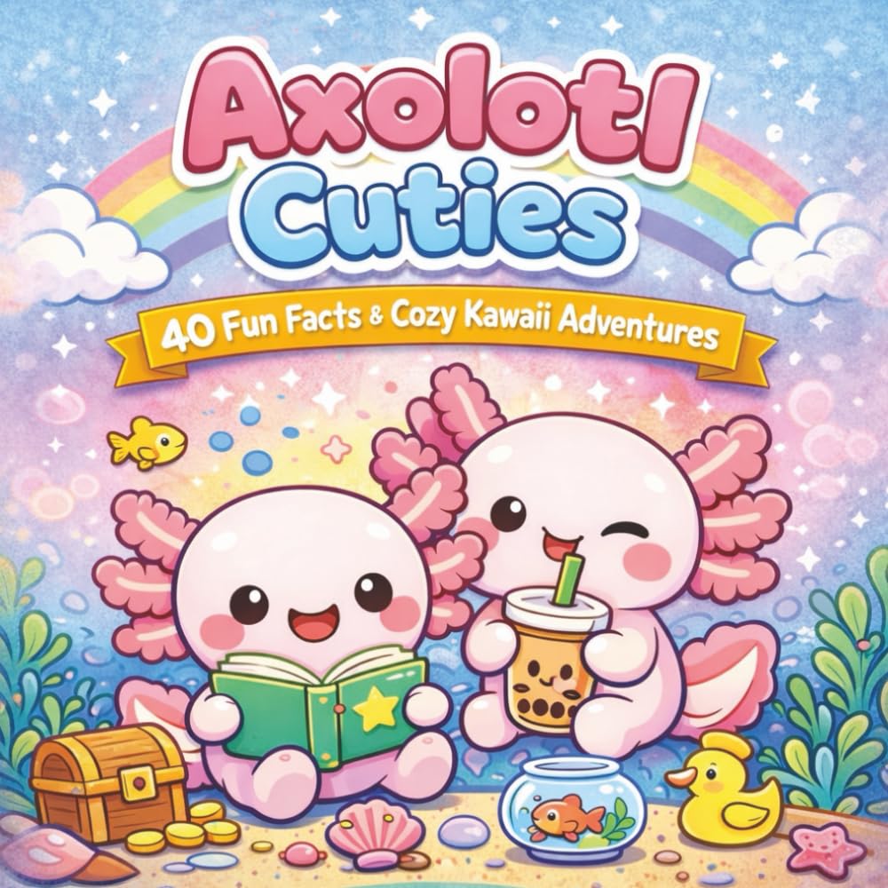 Axolotl Cuties Coloring Book: 40 Cozy Kawaii Adventures & Fun Facts A Cute Axolotl Book for Kids & Adult with Bold, Easy Coloring Pages