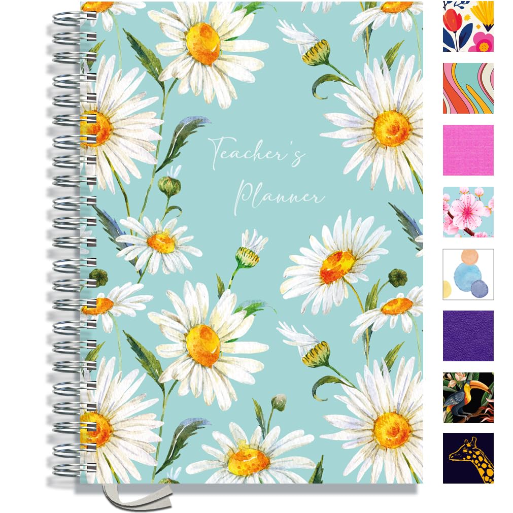 Teacher Planner 2026-2027 A4 size by Pirongs | 9 Lesson Planner for Teachers | Page a day | Undated, Hardback, Wiro-bound Teachers Planner - Oxeye Daisy โ image 1
