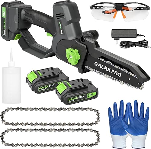 GALAX PRO Mini motosierra de 8 pulgadas con engrasador automático 2025 actualizado Motosierra eléctrica inalámbrica de mano con baterías de 2 x 2.0