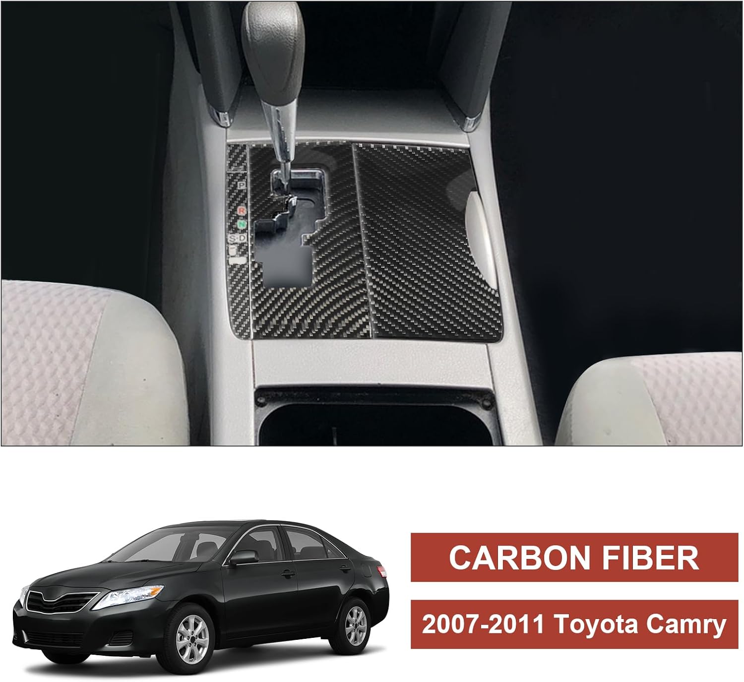 4PCS Real Carbon Fiber Gear Shift Panel Cover Trim Compatible with 2007-2011 Toyota Camry, Interior Decor Sticker Accessories