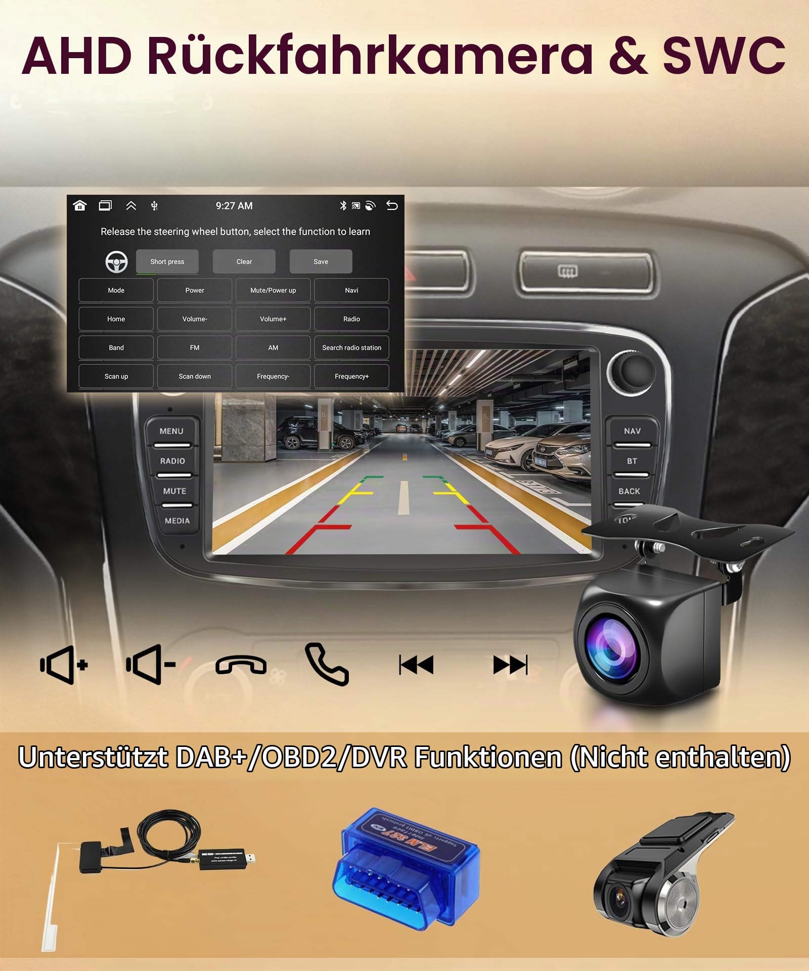8 Core 6G+128G Android Autoradio für Ford Focus II mk2 Mondeo S-Max C-Max Galaxy 7 Zoll Autoradio mit Wireless Carplay Android Auto Navi GPS WIFI Mirror Link Bluetooth FM/RDS/DSP EQ/SWC Rückfahrkamera