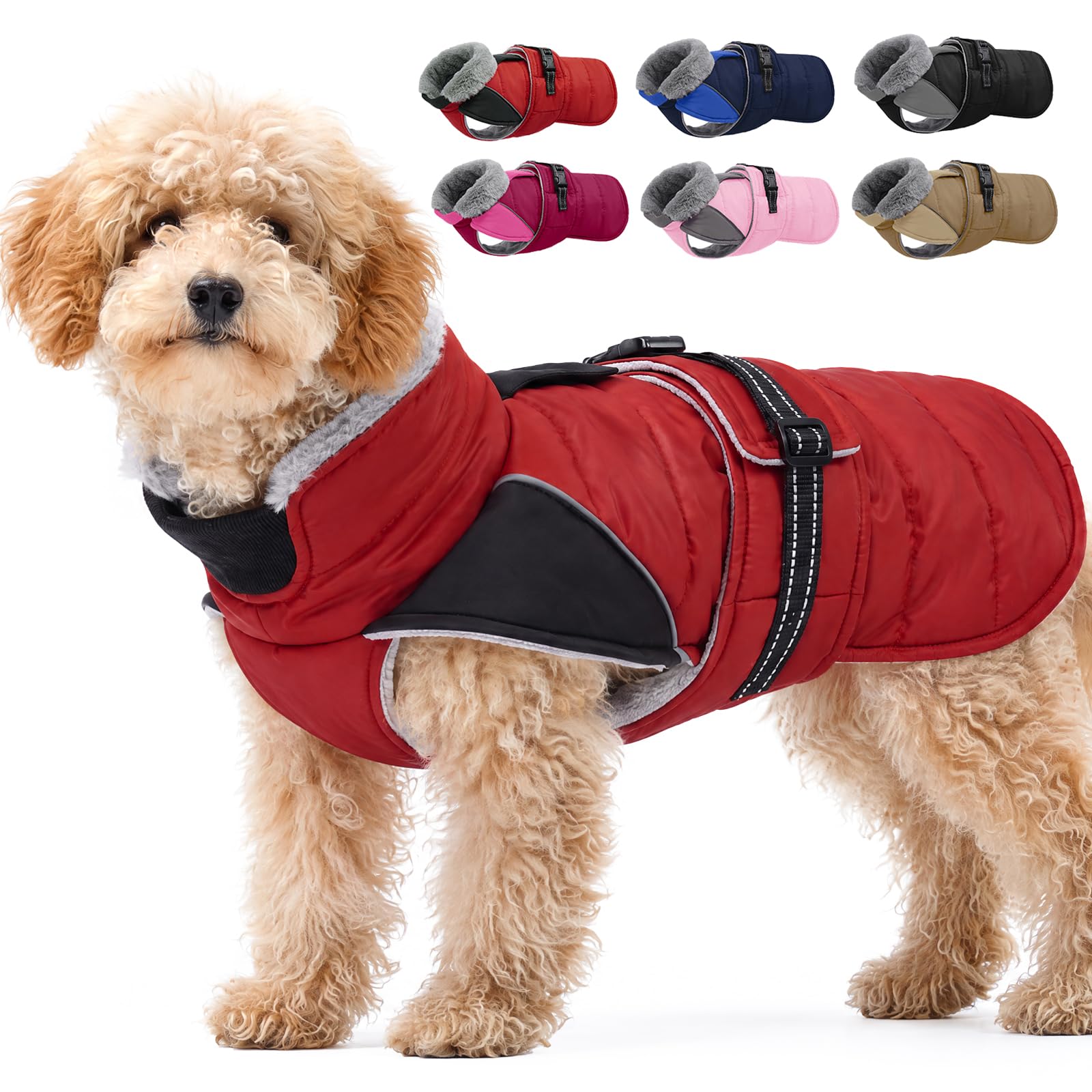 Nanaki Small Waterproof Dog Coats, Warm Dog Winter Coat,Fleece Jacket,Red — image 1
