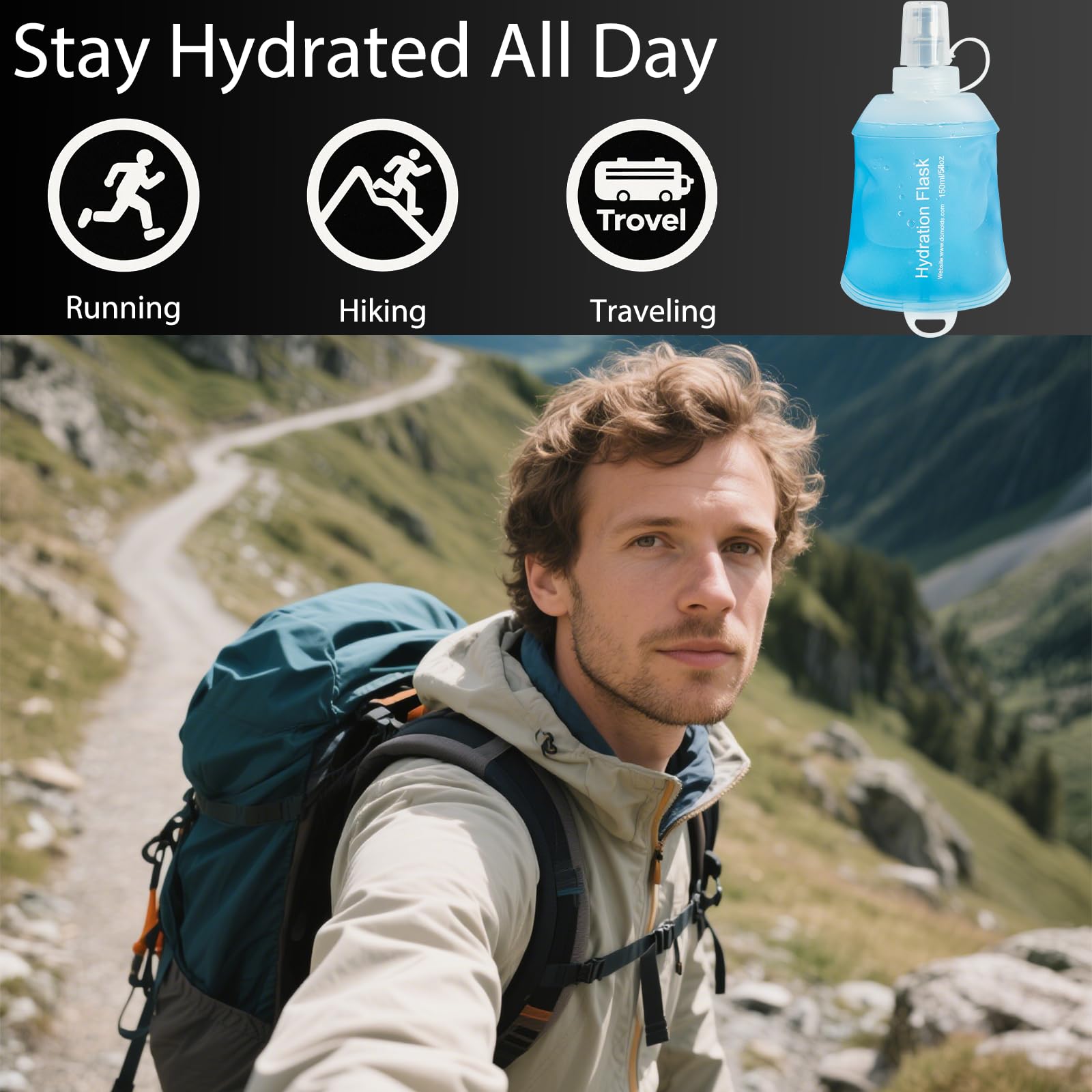 CLINTT Termo suave de 500 ml, plegable, hecho de material TPU y adecuado para ciclismo, escalada de montaña, senderismo y otras actividades, 2 unidades, color azul