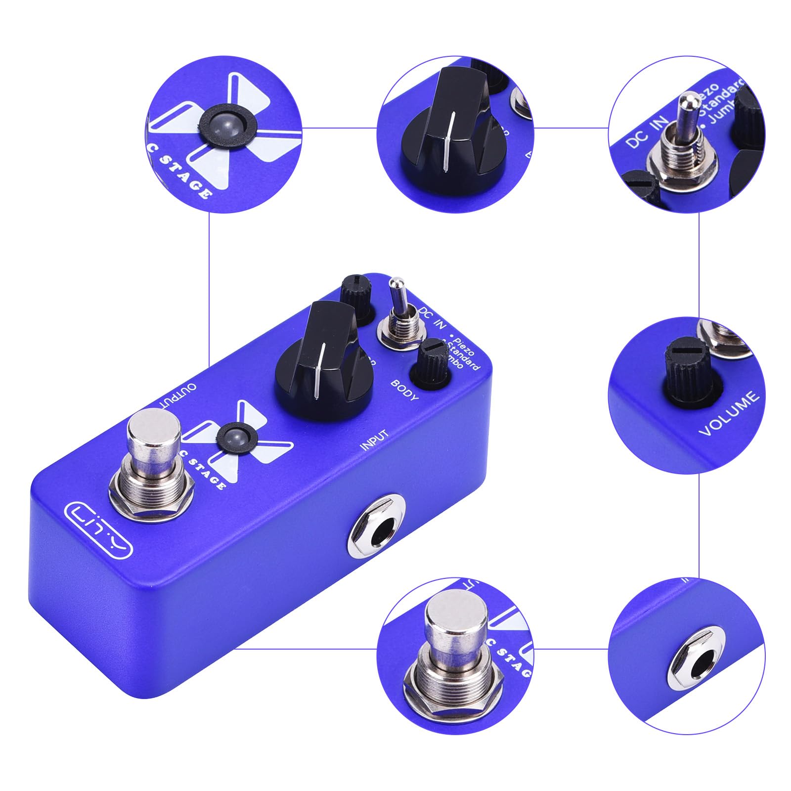 Simulador acústico Efecto de guitarra Pedal CA Etapa de guitarras eléctricas Efecto Pedal 3 Modos Piezo Estándar Jumbo para la conversión de sonido de guitarra