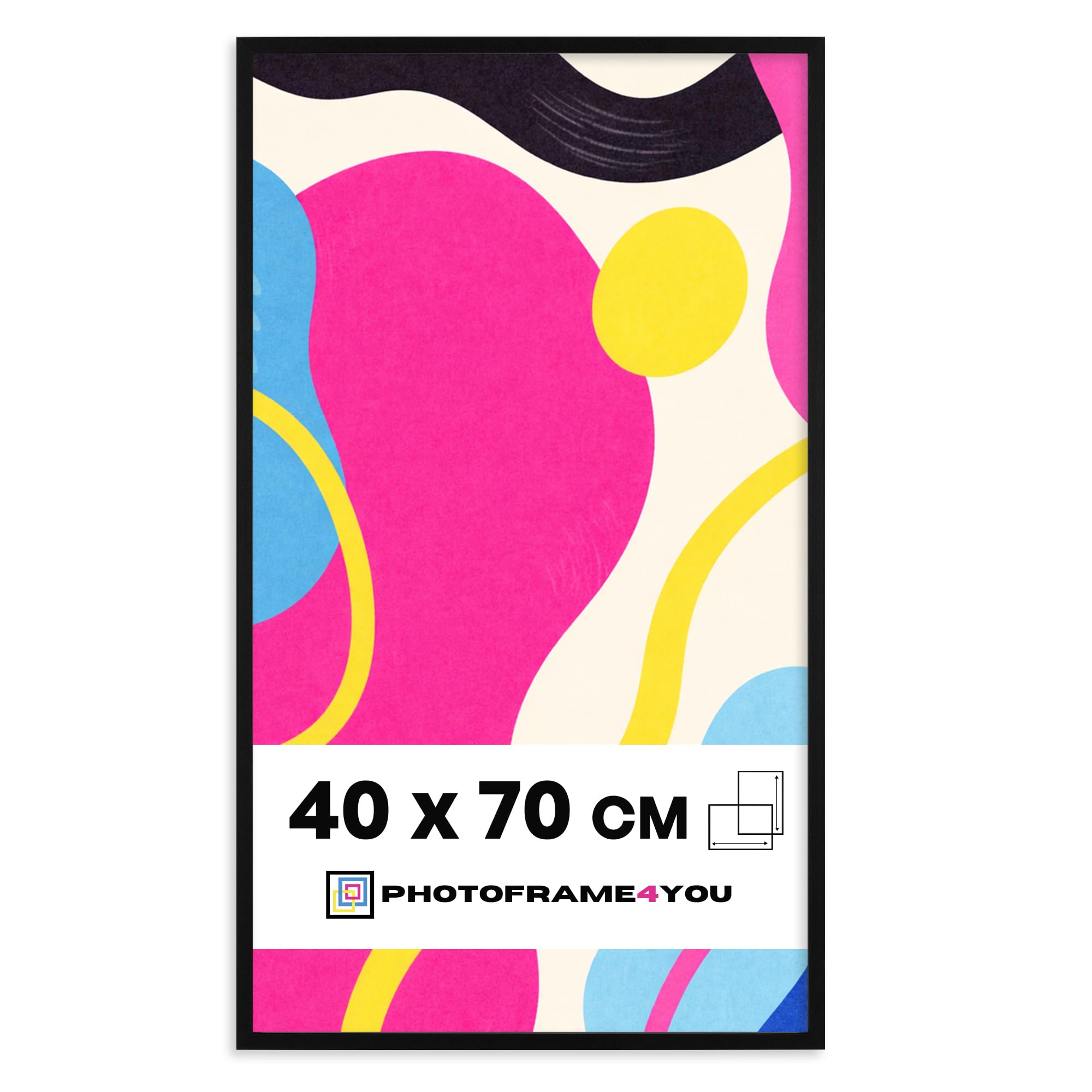 Photoframe4you - Black Photo Frame 40x70 cm / 15,7x27,6 in. - Shatterproof Acrylic Glass - Minimalist MDF Wall Hanging for Posters, Puzzles, Certificates & More - Modern Decor - Arco