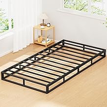 Bed Frame, Single Holdm, Low Bed Frame, Pipe Bed, Easy Assembly, Steel Bed, Silent, Stable, Durable, Metal Bed Frame, Single Bed, Black (Black, Single)