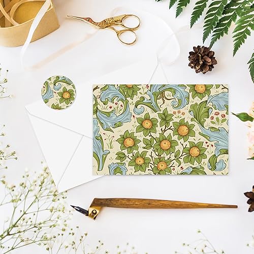 Miniatura 4 de Whaline Paquete de 40 tarjetas de felicitación florales vintage, tarjetas verdes con calcomanías, sobres, hojas verdes, flores, tarjetas de notas en