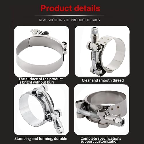 Vista 6 de 2 abrazaderas de manguera de silicona con perno en T de acero inoxidable de 2.756-3.071 in, abrazadera intercooler de tubo turbo plateado, ancho