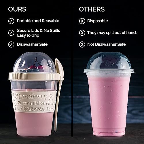 Miniatura 8 de Crystalia Recipientes de avena durante la noche con tapas, tarros de avena con cucharas, recipiente de avena para llevar con cobertura para