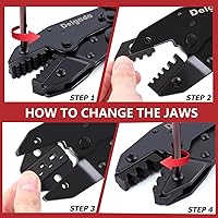 Vista 5 de Delgada Juego de herramientas de crimpado de trinquete, 6 piezas de mordazas intercambiables con bolsa de transporte de destornillador, alicates