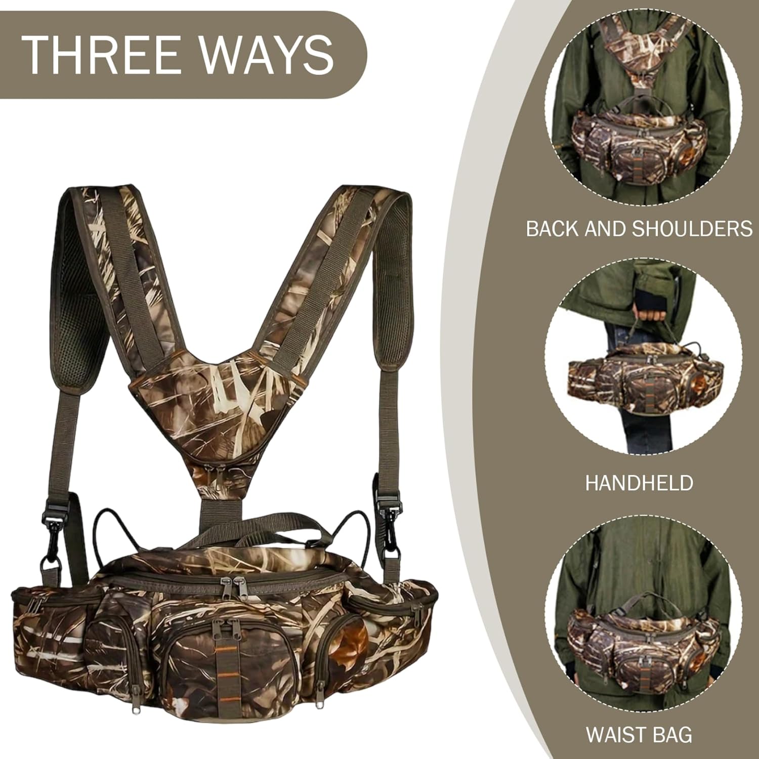Hunting Fanny Pack, Fanny Waist Pack with Shoulder Straps, Hunting Backpack with Multiple Pockets for Outdoor Activities
