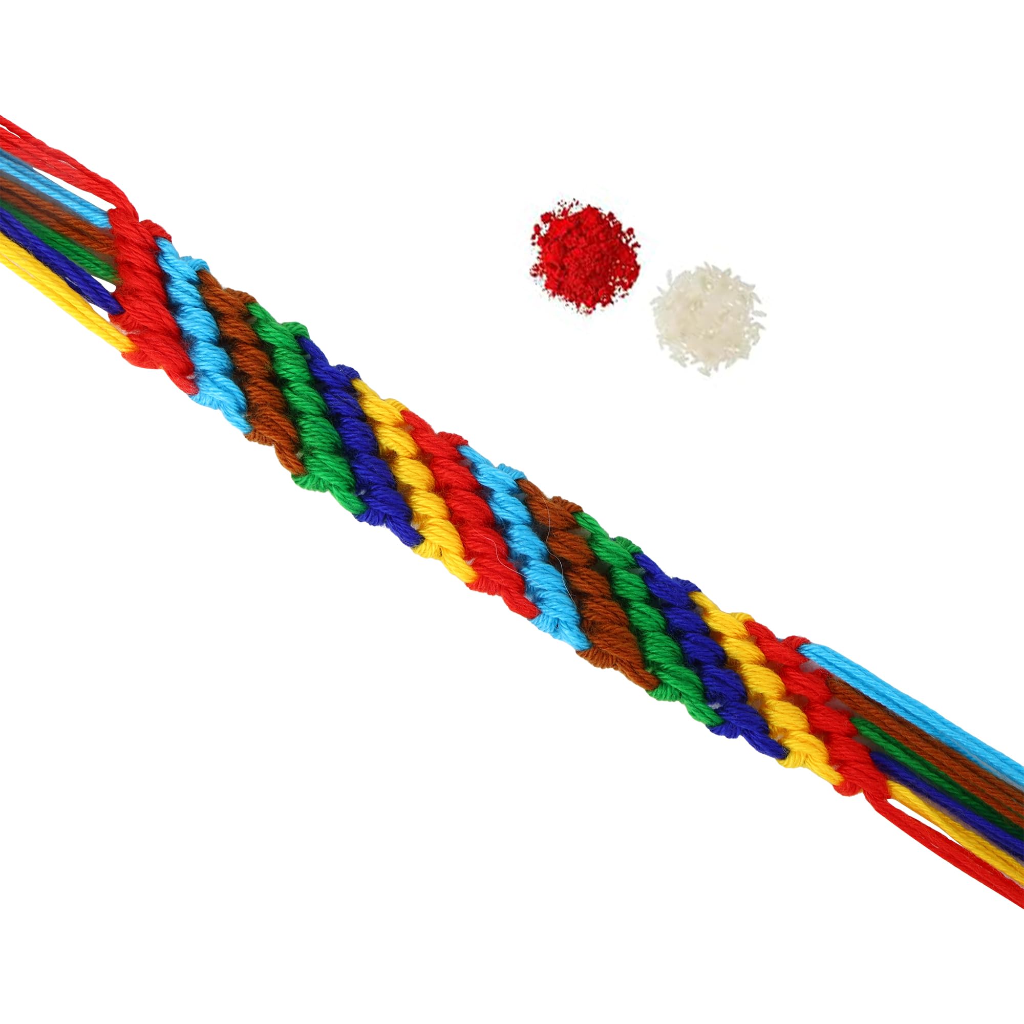 Handmade Multicolor Thread Rakhi for Brother | Premium Braided Cotton Designer Raksha Bandhan Bracelet | Traditional Festival Rakhi with Complimentary Roli Chawal-image-21