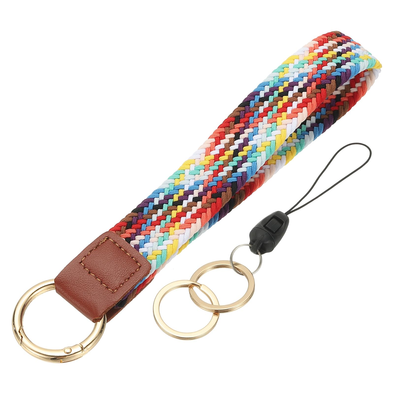PATIKIL Keychain Wristlet, Cute Keychain Stretchy Woven Wrist Lanyard Strap Key Ring Car Keys Chain Accessories Hooks for Women Men Wallet ID Badges Card, Colorful