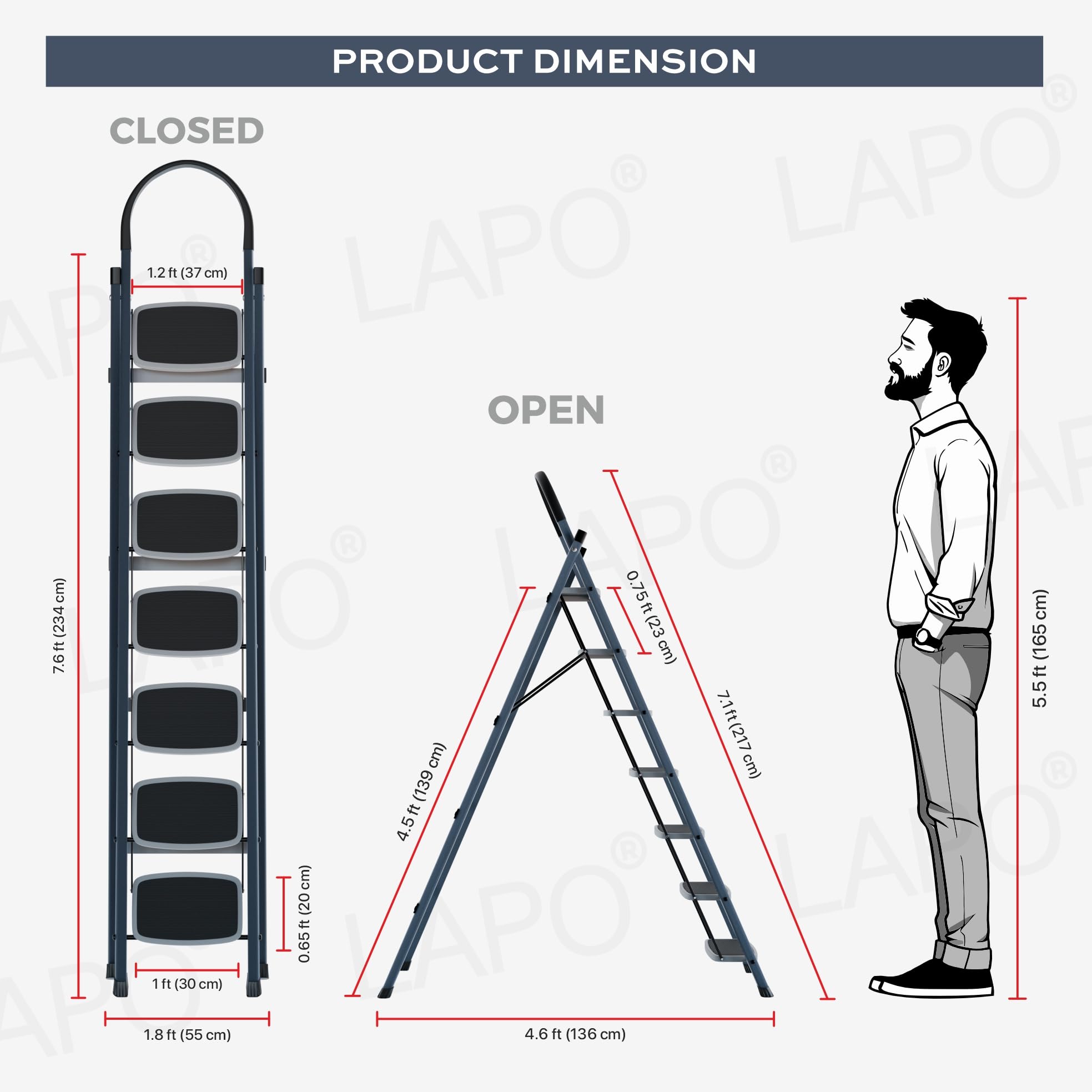LAPO 7 Step Ladder - Heavy Duty Folding Steel -3 LAPO 7 Step Ladder - Heavy Duty Folding Steel -3