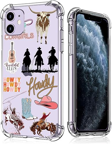 Funda transparente de vaquera para iPhone 11, diseño de howdy de la vida del campo del oeste para niños y niñas, funda transparente de TPU suave a