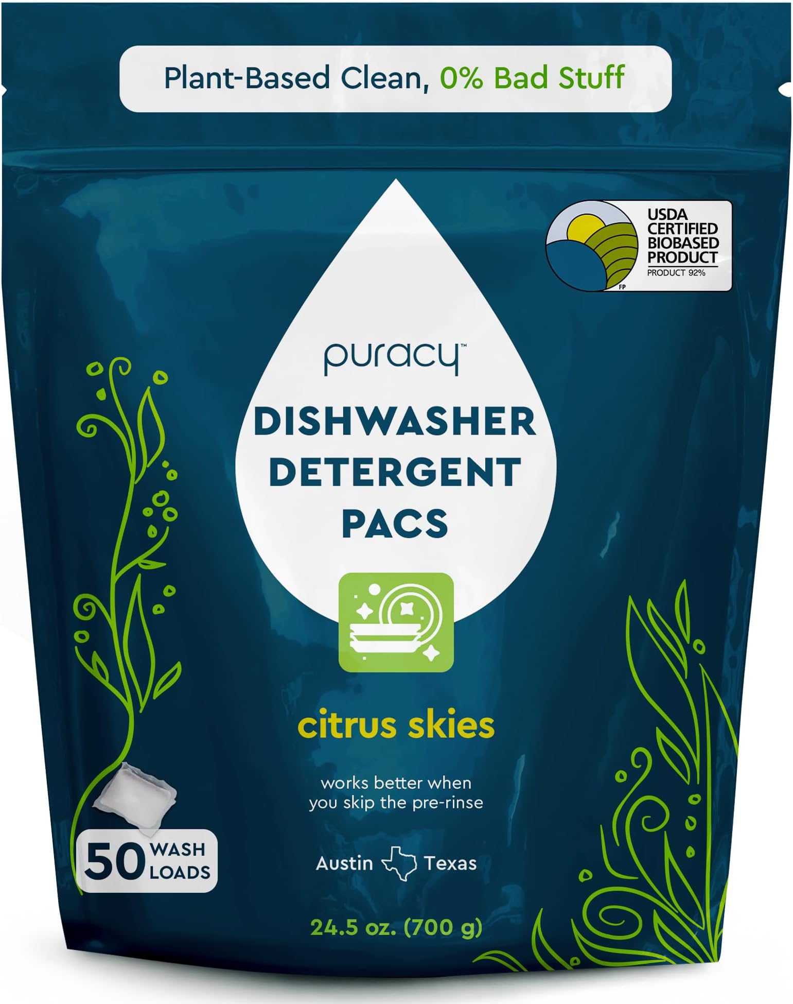 Dishwasher Pods, Natural Dishwasher Detergent, Citrus Skies Dish tabs - Enzyme-Powered, Spot & Residue Free - TikTok Trend Items, Must Haves from TikTok Made Me Buy It (Citrus Skies, 50 Count)