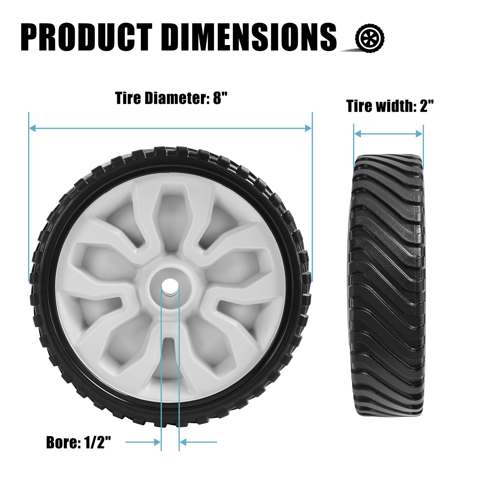 Conjunto de rueda de transmisión delantera de 8 pulgadas para la mayoría de cortacéspedes, ruedas de plástico de 8 pulgadas que sustituyen a Troy-Bilt MTD 634-05281A, paquete de 2