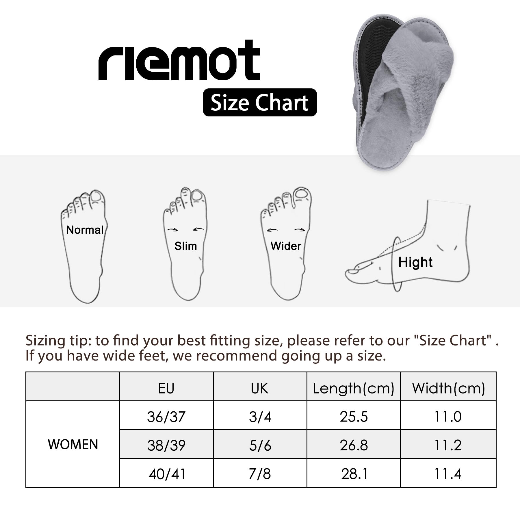 riemot Chaussons Femme Pantoufles en Mousse à Mémoire de Forme Antidérapantes et Confortables Chaussons Femme Hiver Pelucheuses Bout Ouvert Slippers Pour Intérieur/extérieur
