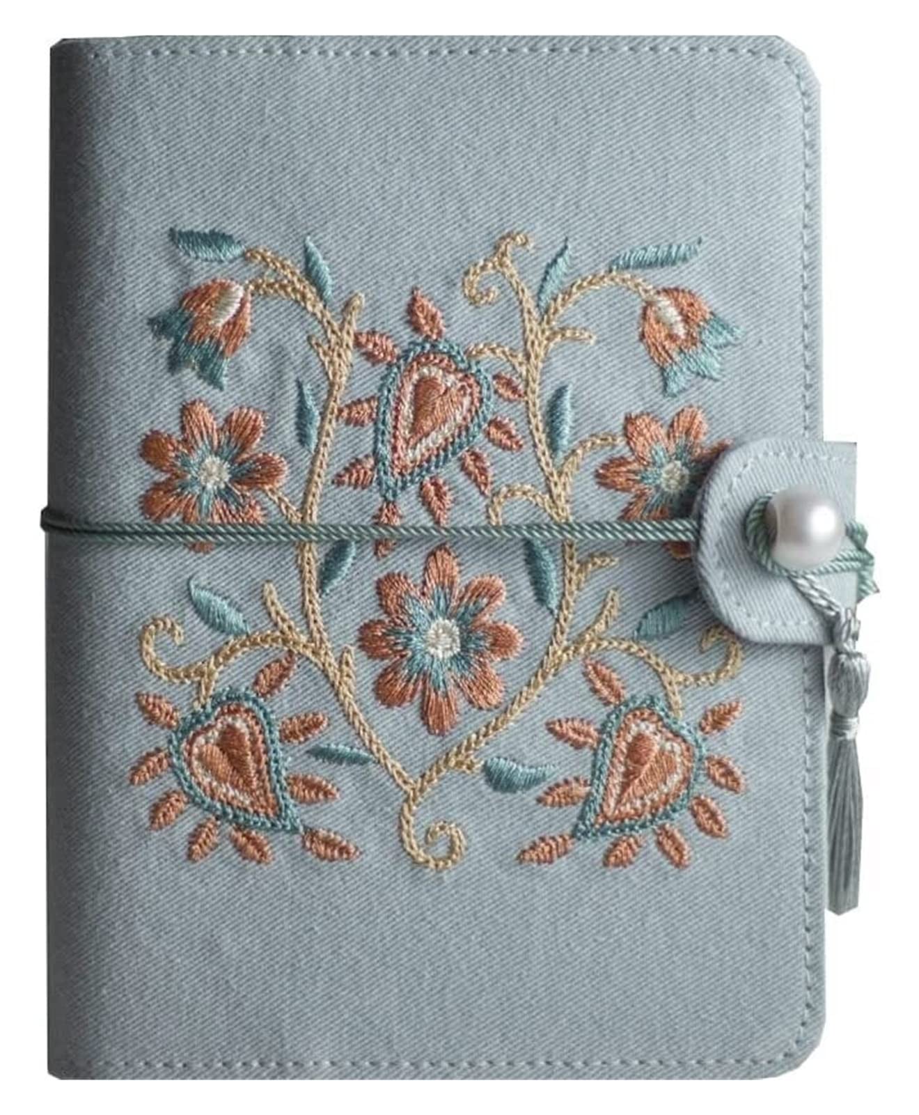 cuaderno, Bloc de notas con hojas sueltas, cubierta bordada en azul algodón(Kraft,Loose Leaf A6)