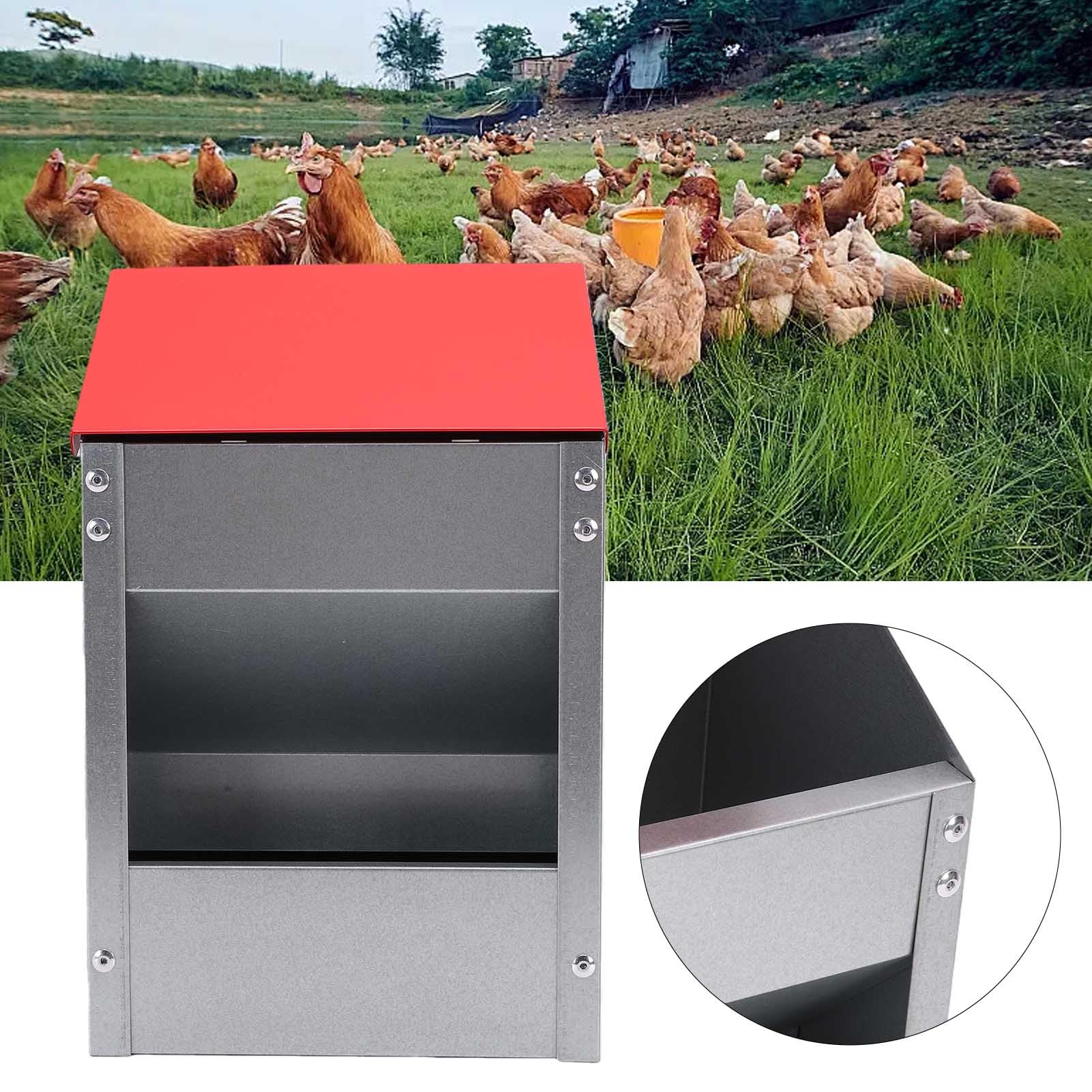 Naroote Comedero para Pollos Galvanizado para Cocina Al Aire Libre, Capacidad de 10 Libras |Comedero para Aves de Corral Resistente a la Intemperie, Montaje en Pared, sin Desperdicio, Galvanizado y