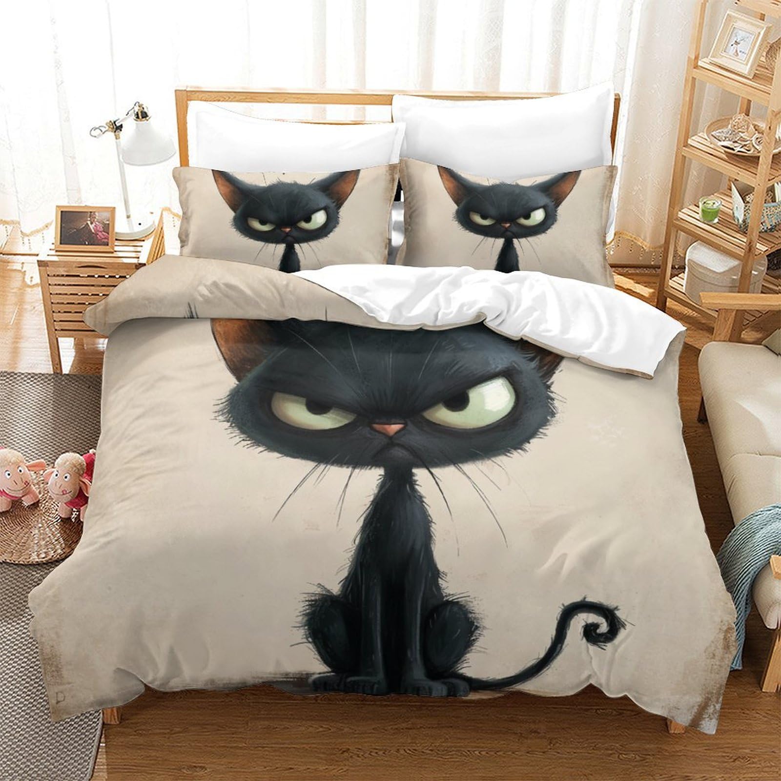 Housse de couette 220x240 chat persan 3D parure lit microfibre