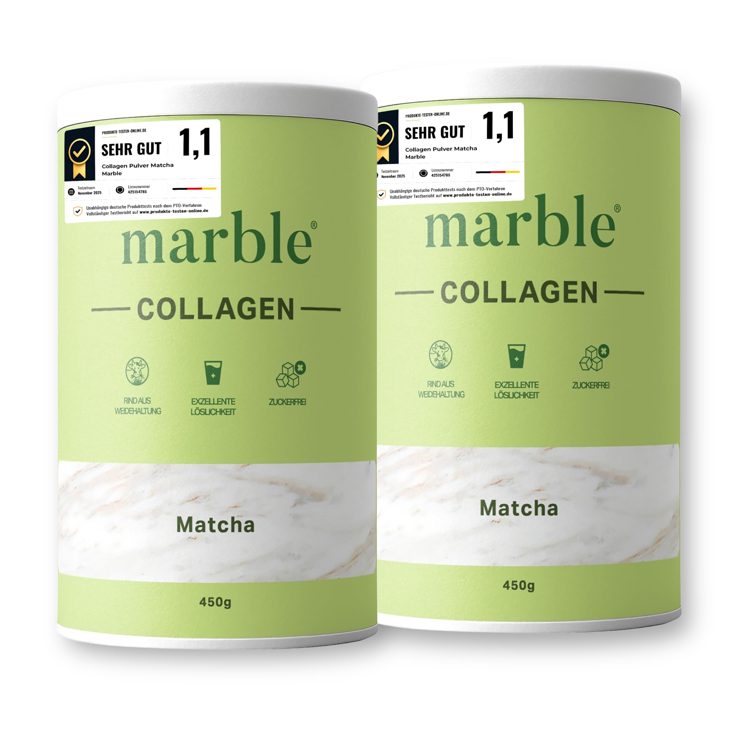 marble® Collagen Pulver 450 g - Collagen Peptide - 60 Tage risikofrei testen - Aminosäuren Komplex hochdosiert - Kollagen Pulver in Pappdose ohne Plastiklöffel