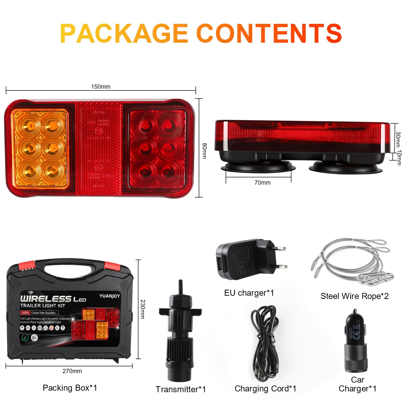 Luces Traseras LED para Remolque, Inalámbricas Magnéticas Impermeables de 12/24V, Iluminación para Remolque para Camiones, Caravanas, con Homologación ECE/EMV