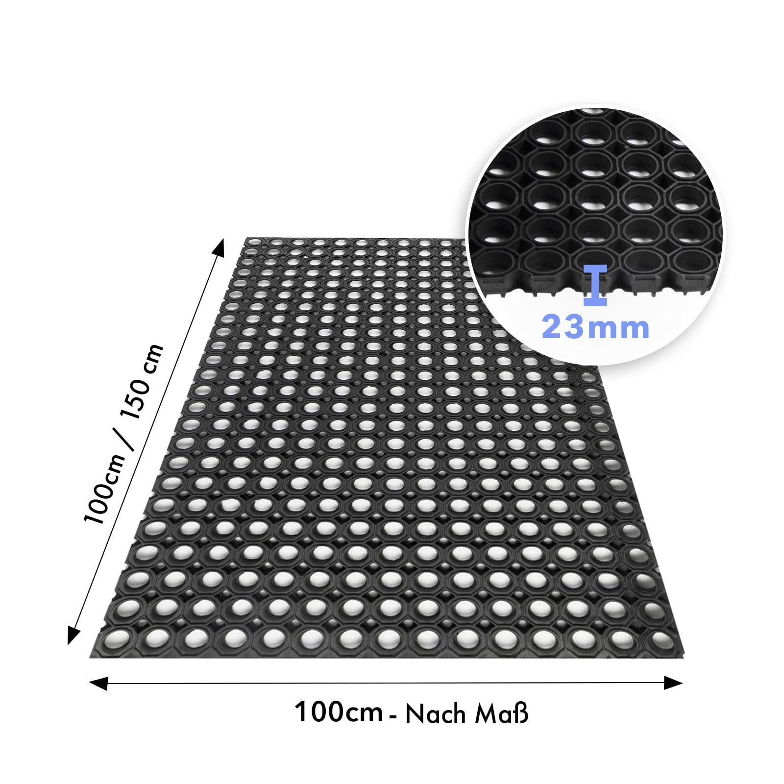 Floordirekt Ringgummimatte Octagon | Hoch belastbare & wetterfeste Antirutschmatte für gewerbliche & Private Außenbereiche | Schmutzfangmatte Gummimatte Ringmatte - Stärke: 23 mm (100 x 200 cm)