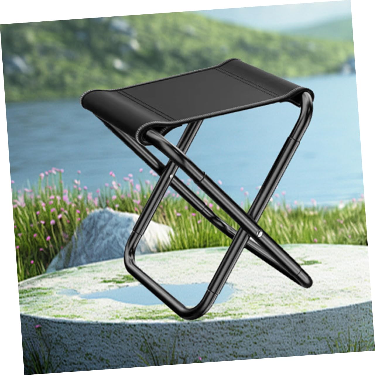 PRETYZOOM Portable Folding Stool Chairs Outdoor Chairs Camping Supplies Stool for Fishing Black Canvas