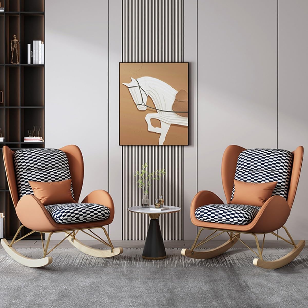 YCKEGEW Indoor Baby Nursing Glider Rocker Chair Accent Rocking Chairs Upholstered Living Room Chair Sofa Chair Comfy Recliner for Adult Children,with Safe Solid Wood (Color : Orange)