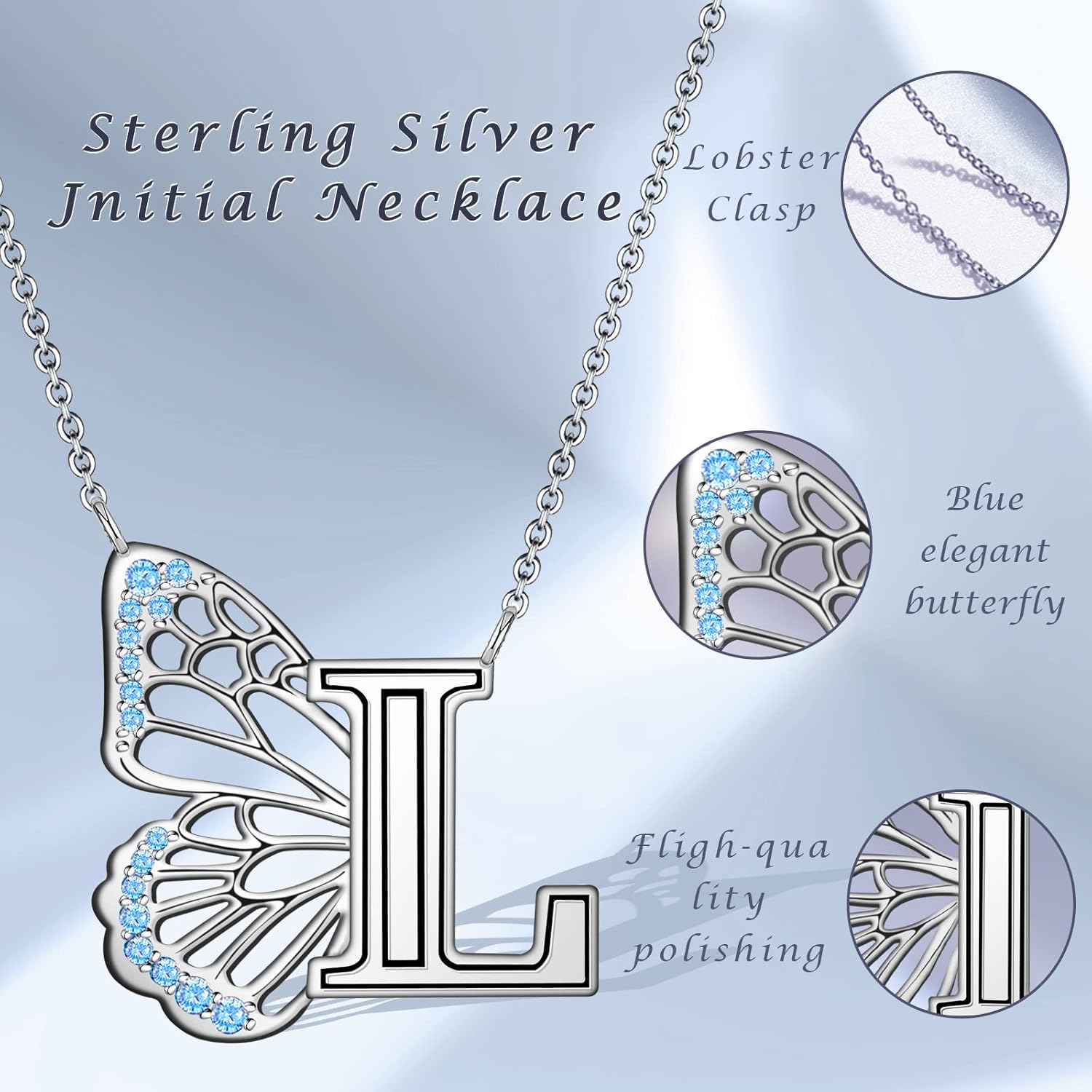 Butterfly Initial Necklaces for Women 925 Sterling Silver Initial Necklace Butterfly Initial Letter Jewelry for Women Mother's Day Gifts - Image 3