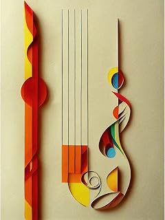 Wee Blue Coo Kandinsky Inspired Abstract Musical Symbol Clefs Music Yellow Turquoise Orange Art Print Canvas Premium Wall Decor Poster Mural