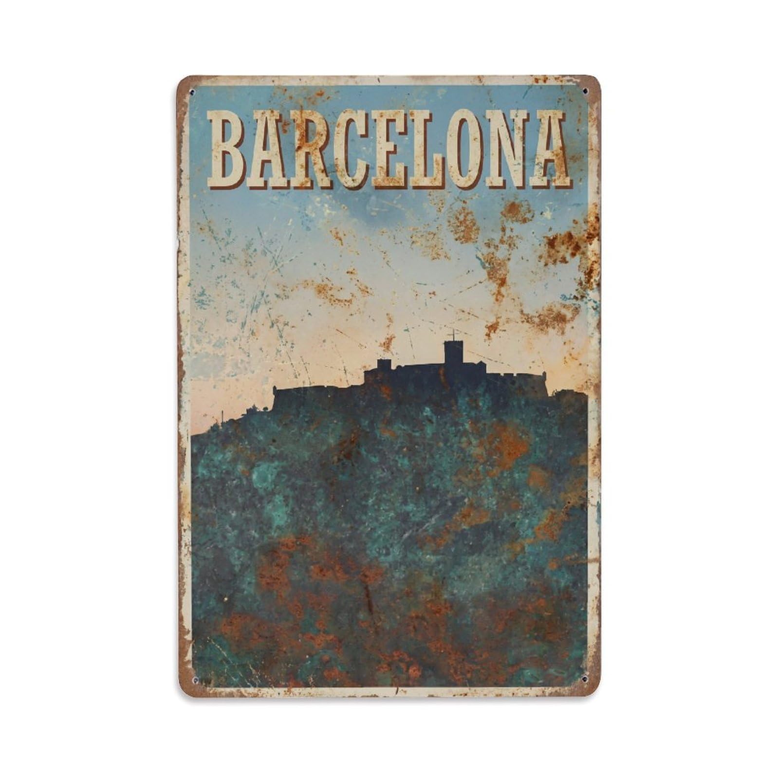 Este 8X12inch Style Vintage Travel Barcelona Spain Superior Metal Tin Sign