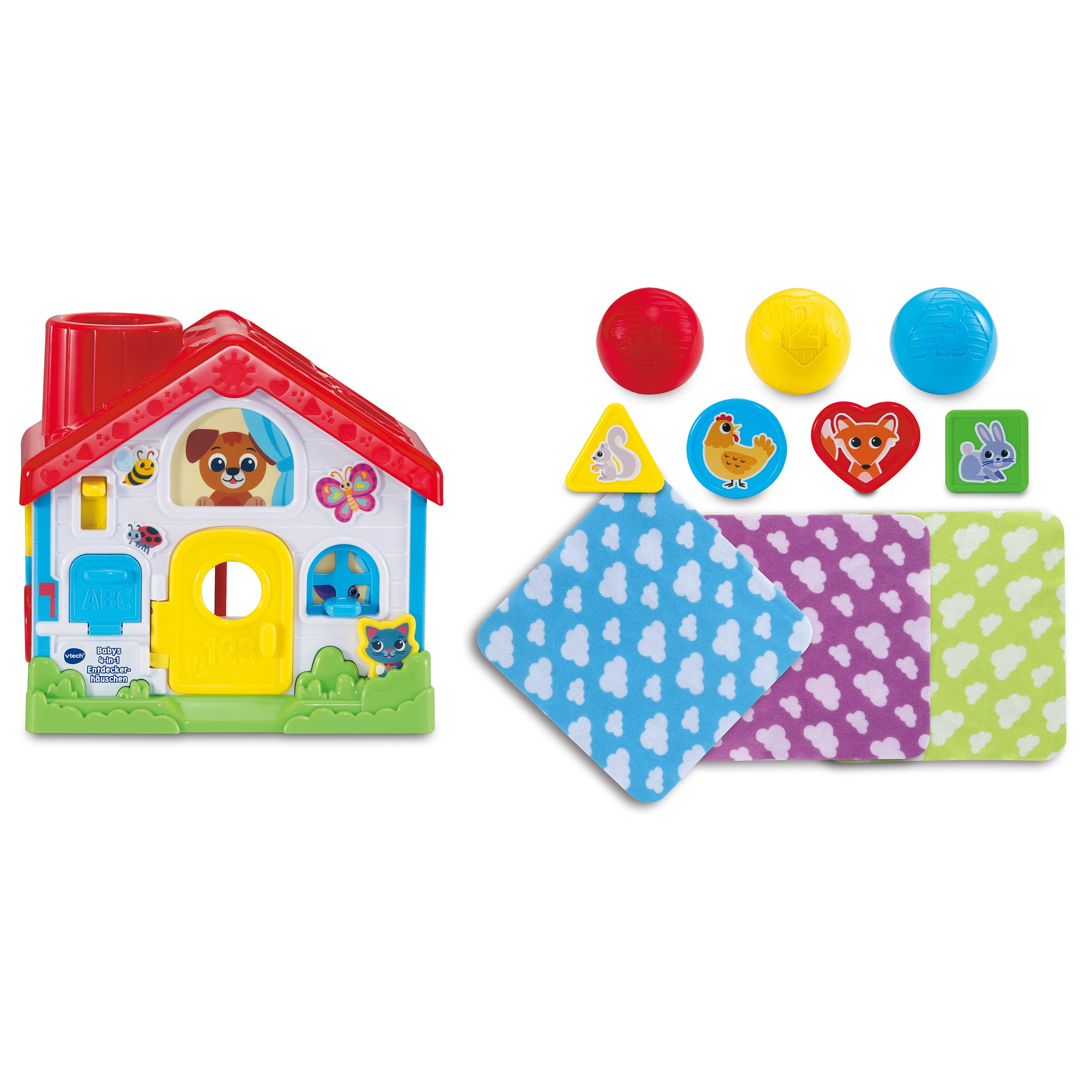 Vtech Baby - Babys 4-in-1 Entdeckerhäuschen – Montessori Lernspielzeug mit vielseitigen Aktivitäten, Formen und Farben sowie 10-teiligem Zubehör – Für Kinder von 9-36 Monaten