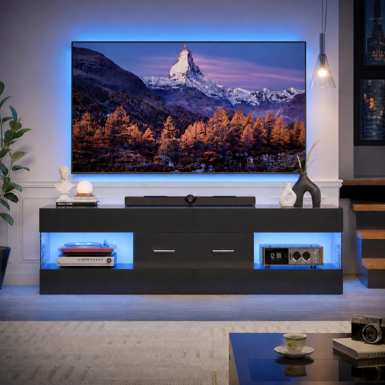 Bestier Black 60 Inch LED TV Stand