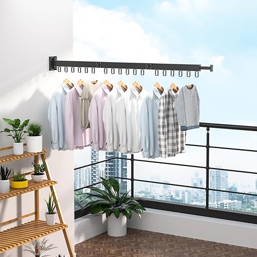 Miniatura 7 de Perchero plegable con brazo extendido, estante de secado de ropa montado en la pared para secar al aire, perchero plegable retráctil para