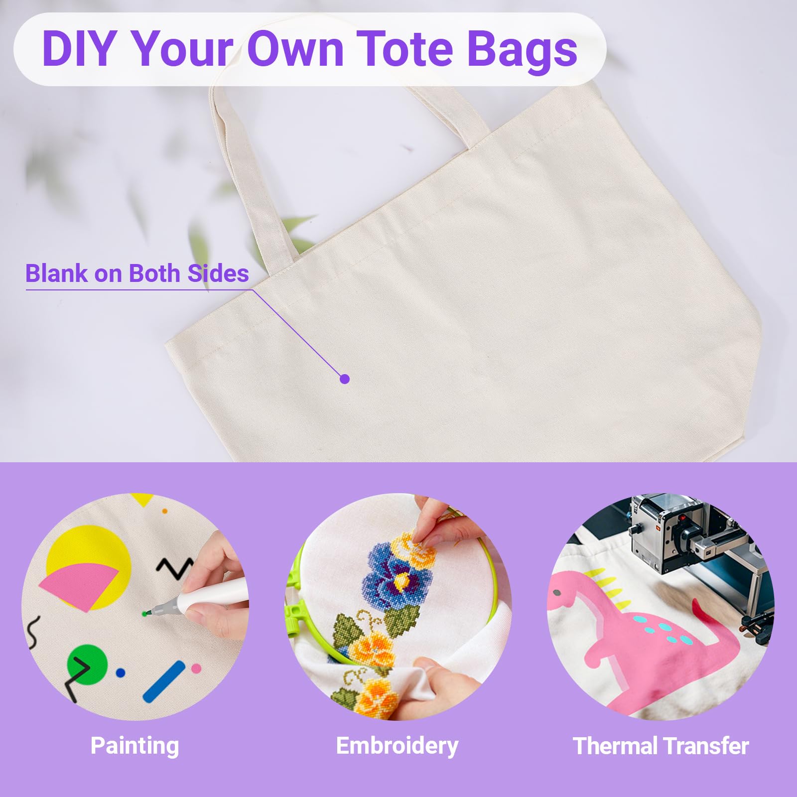 Segarty Borsa tote in tela vuota, confezione da 3 borse per la spesa riutilizzabili da 350 ml
