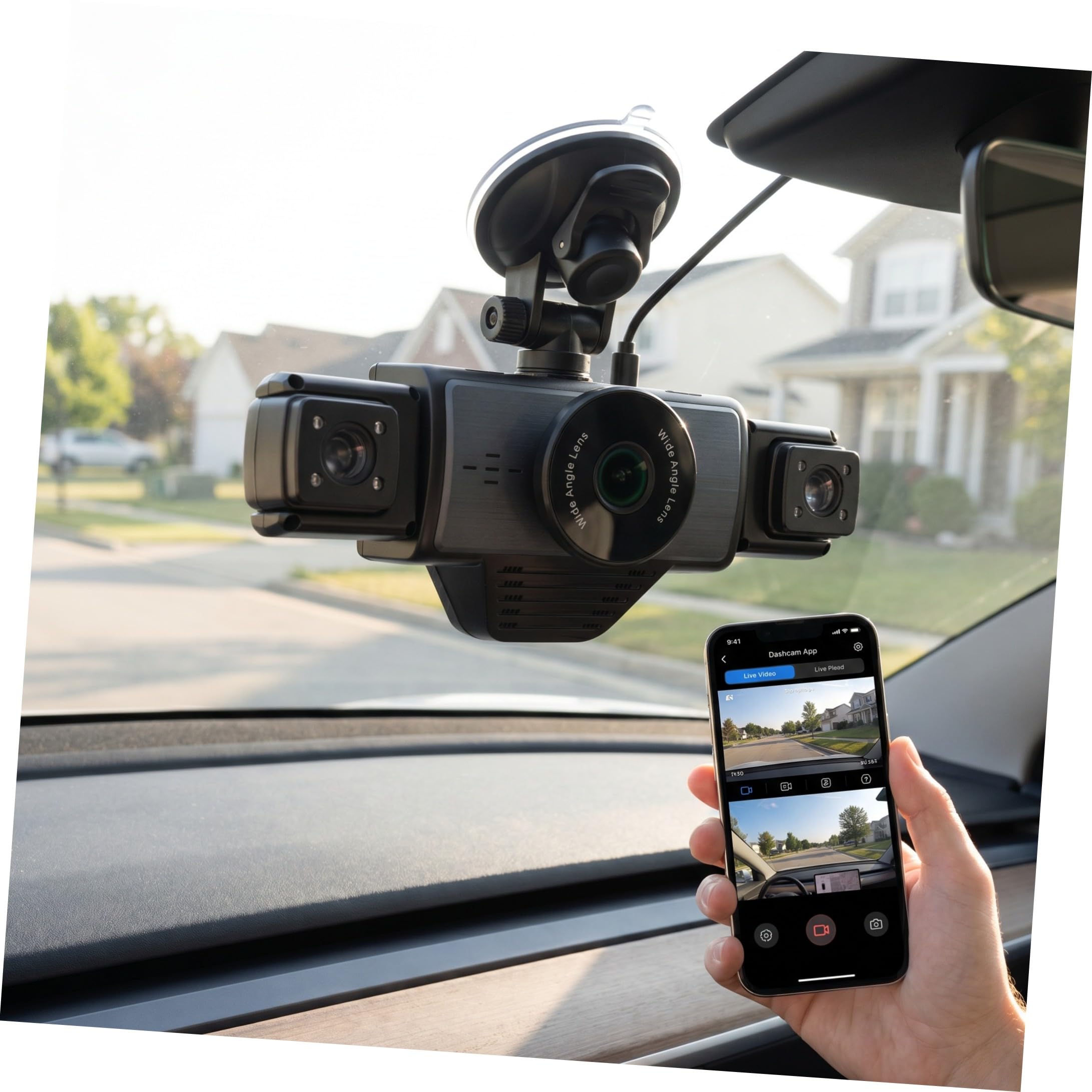POPETPOP Videoregistratore Auto a Cinque Vie con Wifi e Visione Notturna | Copertura Completa a Grande Angolo, Resiste a Temperature Estreme, per Auto, Viaggio su Strada, Nero Abs